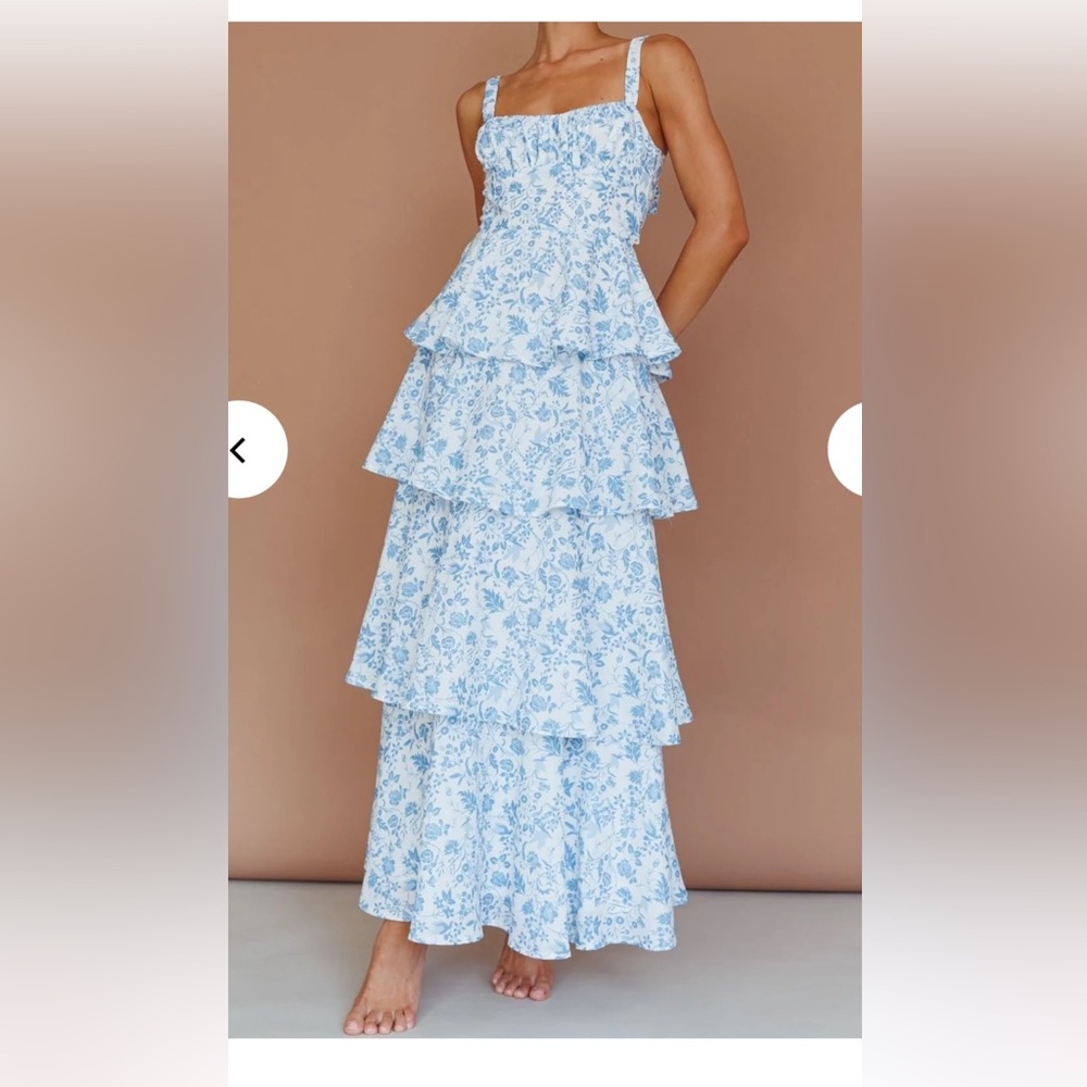 Tiered Blue Floral Maxi Skirt - Women